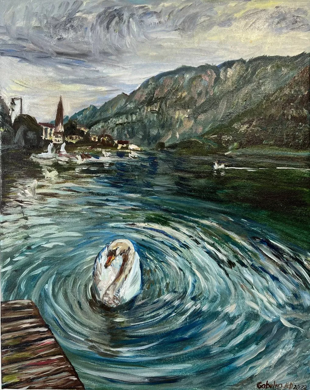 Swan lake in Hallstatt